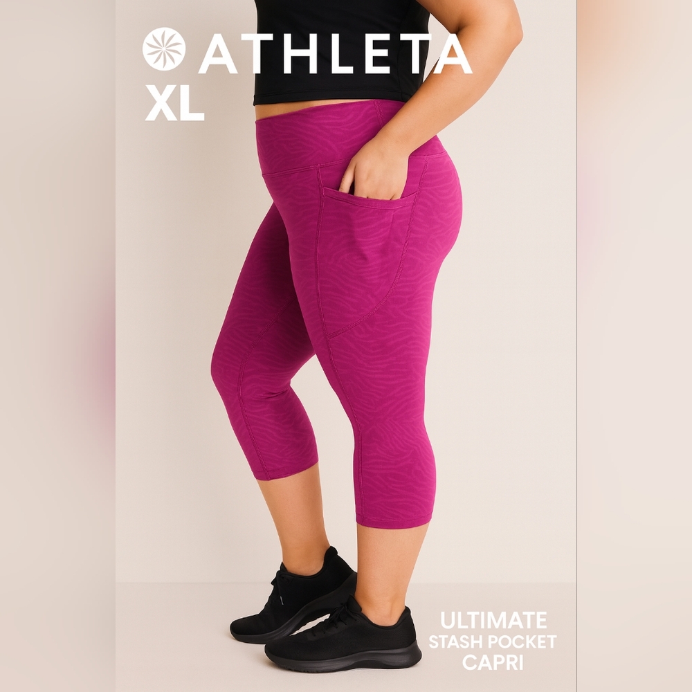 Athleta Women’s Ultimate Stash Pocket Capri Leggings Fuchsia Size XL